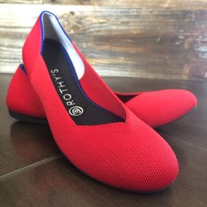 Rothy’s Red Ballet Flats with Black & Blue Details